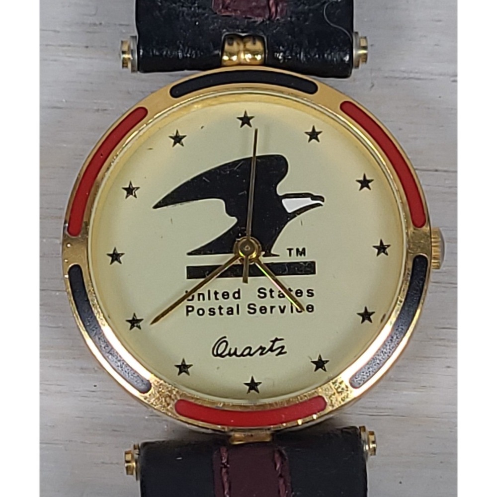 Vintage USPS United States Postal Service Quartz Watch Gold Tone Leather Strap